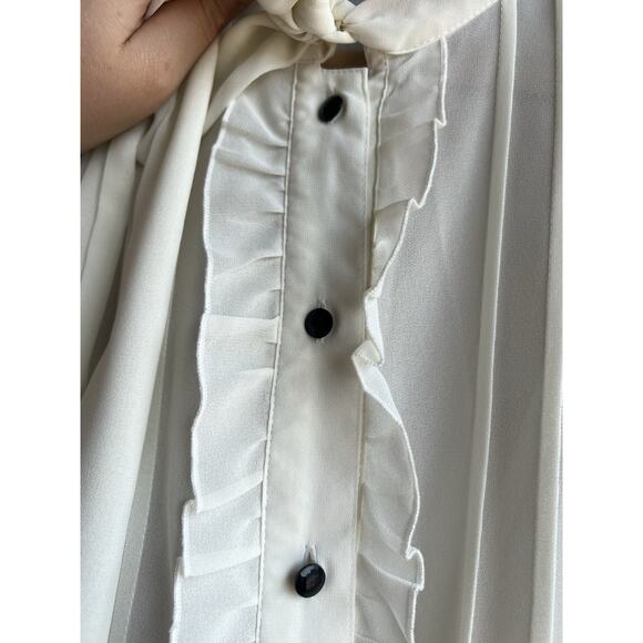 Vintage Semi Sheer Ivory Blouse Neck Tie Ruffles Tuxedo Front  Size 2X - Picture 3 of 7